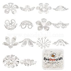 Beebeecraft 70Pcs/Box 7 Style Bead Caps 925 Sterling Silver Plated Brass Flower End Caps Loose Beads for Bracelet Necklace DIY Jewelry Making Crafts Supplies