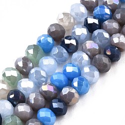 Glasperlen Stränge, ab Farbe plattiert, facettiert, Rondell, Kornblumenblau, 3.5x3 mm, Bohrung: 0.8 mm, ca. 132~140 Stk. / Strang, 14.80 Zoll ~ 15.16 Zoll (37.6 cm ~ 38.5 cm)