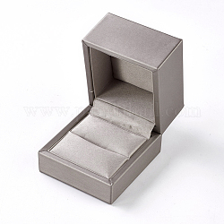 Cajas de plástico de la joya, cubierta de cuero de imitación, Rectángulo, plata, 6x6.5x5 cm