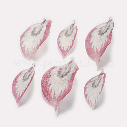 Natural Leaf Big Pendants, with Brass Findings, Leaf, Red, 58~98x25~46x1~1.5mm, Hole: 3x6mm