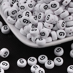 Acrylic Beads, with Horizontal Hole, Letter, Flat Round, Letter.G, 7x4mm, Hole: 1mm, about 146pcs/20g
