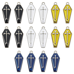 SUNNYCLUE 1 Box 40Pcs 4 Colors Gothic Charm Coffin Charms Bulk Dangle White Gold Back Halloween Theme Holiday Coffins Cross Charm for Jewelry Making Charms Findings DIY Necklace Earring Adults Craft