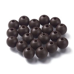 Painted Natural Wood Beads, Round, Coconut Brown, 16mm, Hole: 4mm
