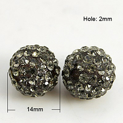 Perles de strass en résine , Grade a, ronde, diamant noir, 14mm, Trou: 2mm
