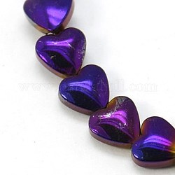 Non-magnetic Synthetic Hematite Beads Strands, Heart, Purple Plated, 6x6x3mm, Hole: 1mm