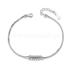 Shegrace rhodié 925 bracelet de cheville double couche en argent sterling, avec des perles minuscules, platine, 210 mm (8-1/4 pouces)