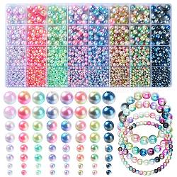 Rainbow ABS Plastic Imitation Pearl Beads, Gradient Mermaid Pearl Beads, Round, Mixed Color, 4~10x3.5~9mm, Hole: 1.2~1.6mm, 2920pcs/box