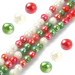 Brins de perles de verre électrolytiques opaques, de couleur plaquée ab , ronde, pour noël, colorées, 4~4.5mm, Trou: 0.9mm, Environ 100 pcs/chapelet, 14.96'' (38 cm)