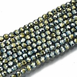 Electroplate Non-magnetic Synthetic Hematite Beads Strands, Round, Faceted, Yellow Green, 2.5x2mm, Hole: 0.8mm, about 186~197pcs/strand, 14.96 inch~15.75 inch(38cm~40cm)