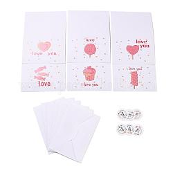 Rectangle Paper Greeting Cards, with Rectangle Envelope and Flat Round Self Adhesive Paper Stickers, Valentine's Day Wedding Birthday Invitation Card, Mixed Patterns, 198x149x0.3mm