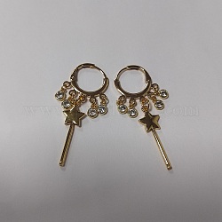 Huggie-Creolen aus Messing mit Sternen, klare Zirkonia-Tropfen-Kronleuchter-Ohrringe für Frauen, golden, 47 mm, Stift: 0.8 mm