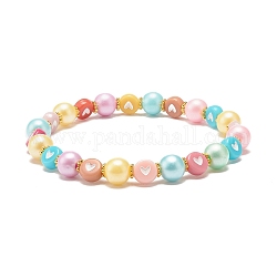 Bracelet extensible en perles acryliques avec coeur pour femme, colorées, diamètre intérieur: 2-1/4 pouce (5.8 cm)
