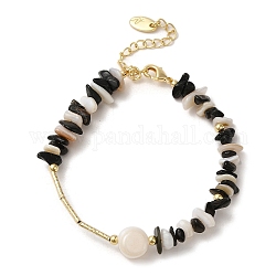 Bracelets de perles en perles naturelles, coquillages et obsidiennes, avec fermoirs en laiton, véritable 14k plaqué or, 6-5/8 pouce (16.7 cm)