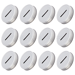 Fingerinspire 12Pcs Tinplate Coin Slot Bank Lids, Mason Jar Lid, Silver, 72x14mm, Hole: 35x4mm, Inner Diameter: 68mm
