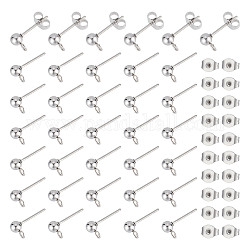 Unicraftale 100 Stück (50 Paar) Ohrstecker aus Edelstahl, 0.8mm Pin Ball Ohrstecker Komponenten mit offener Schlaufe, Kugelknopfohrring mit Ohrringrücken Schmuckstücke für die Herstellung von Ohrringen