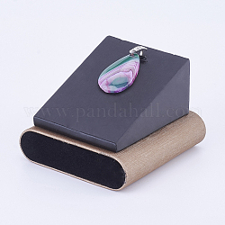 Wooden Pendant Necklace Display, with PU Leather, Cuboid, Black, 8x7.5x5.6cm