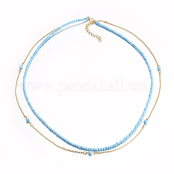 Faceted Synthetic Turquoise Tiered Necklaces, Layered Necklaces, with Brass Findings, 16.5 inch(42cm)