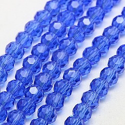 Chapelets de perles en verre, facetté (32 facettes), ronde, bleu, 8mm, Trou: 1.5mm, Environ 66~67 pcs/chapelet, 15.12 pouce ~ 15.35 pouces (38.4~39 cm)