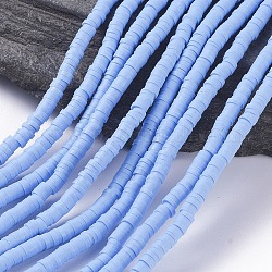 Distanziatori di perline di argilla polimerica fatti a mano ecologici rotondi piatti, blu fiordaliso, 4x1mm, Foro: 1 mm, circa 380~400pcs/filo, 17.7 pollice