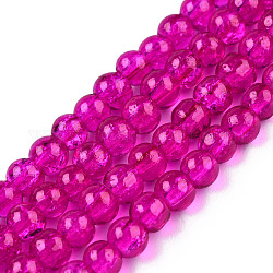 Spray Painted Crackle Glass Beads Strands, Round, Fuchsia, 8mm, Hole: 1.3~1.6mm, about 100pcs/strand, 31.4 inch