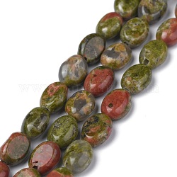 Naturali Unakite perle tonde fili, ovale, 8x6x3.5~4mm, Foro: 1 mm, circa 45~52pcs/filo, 15.16~15.74 pollici (38.5~40 cm)