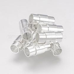 Brass Locking Tube Magnetic Clasps, Column, Silver Color Plated, 17x7~8mm, Hole: 6mm