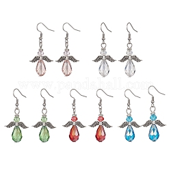 Boucles d'oreilles pendantes en alliage de style tibétain, fée ange, boucles d'oreilles pendantes en perles de verre, couleur mixte, 50x22mm