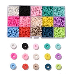 150g 15 colores cuentas de arcilla polimérica hechas a mano, abalorios heishi, Para suministros de manualidades de joyería diy, disco / plano y redondo, color mezclado, 4x1mm, agujero: 1 mm, 10 g / color