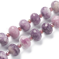 Fili di perle di pietra mica naturale di lepidolite / viola, con perline semi, sfaccettato, ovale, 18x13mm, Foro: 1.2 mm, circa 21pcs/filo, 15.35 pollici (39 cm)