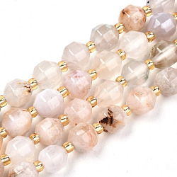 Natural Cherry Blossom Agate Beads Strands, Faceted, Round, 7.5x7mm, Hole: 1.2mm, Beads: 3x2mm, about 40~41pcs/strand, 15.04 inch~15.35 inch(38.2cm~39cm)