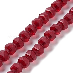 Electroplate transparentes abalorios de vidrio hebras, esmerilado, facetados, linterna, de color rojo oscuro, 7x7.8x7.5mm, agujero: 1.5 mm, aproximamente 72 pcs / cadena, 20.79'' (52.8 cm)