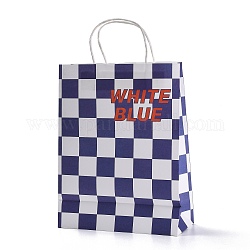 Bolsas de papel a cuadros, con mango, para bolsas de regalo y bolsas de compras, Rectángulo, azul pizarra oscuro, 23x10x30 cm