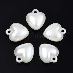 Ciondoli perla d'epoca acrilica, cuore, bianco crema, 17x14x8mm, Foro: 1.8 mm, circa 500pcs/500g