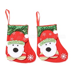 Tissu suspendu bas de noël, avec paillettes, sac cadeau de bonbons, pour la décoration de sapin de Noël, ours, rouge, 150x122x22mm
