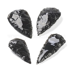Perle di ossidiana nera naturale martellata grezza grezza, Senza Buco / undrilled, lacrima, 46~59x26~32x8~11mm