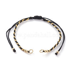 Fabbricazione di braccialetti con cordino intrecciato in nylon regolabile, con cavo metallico, perline in ottone e 304 anello di salto in acciaio inossidabile, oro, nero, 5-7/8~11 pollice (15~28 cm)