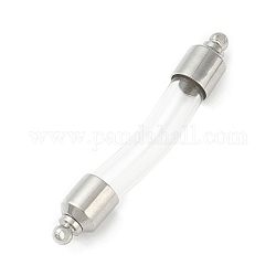Transparent Glass Vial Pendant Normal Link Connectors, Curved Tube Openable Wish Bottle with Brass & Alloy Findings for Jewelry Making, Platinum, 48x8x7mm, Hole: 1.8mm