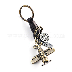 Schlüsselanhänger aus geflochtenem Rindsleder im Punk-Stil, für Autoschlüsselanhänger, Antik Bronze, Flugzeugmuster, 11 cm
