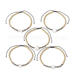 Armbänder aus geflochtenen Perlen aus Glasperlen, verstellbare natürliche Süßwasserarmbänder für Frauen, Mond/Blume/Stern/flach rund/Herzformen, Mischformen, 2-1/4~3-5/8 Zoll (5.7~9.3 cm)