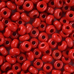 Opaque Colours Glass Round Beads, Round Hole, Red, 3~5x9~10mm, Hole: 2.5mm, about 660pcs/pound