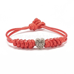 Cuore con braccialetto di cordone di perline in lega di amore di parola, braccialetto regolabile per le donne, rosso, 7-5/8 pollice (19.5 cm)