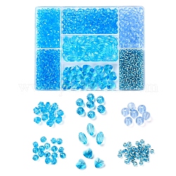 DIY Light Sky Blue Series Jewelry Making Kits, 1640Pcs Bicone & Rondelle & Oval & Round Glass/Acrylic Beads, 20Pcs Heart Transparent Glass Pendants, Mixed Color, Beads: 1640pcs/box