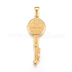 304 Edelstahl große Anhänger, Schlüssel mit Saint Benedict Medaille, golden, 52x20.5x3.5 mm, Bohrung: 4.5x8.5 mm