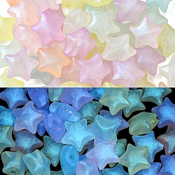 Perle acriliche luminose, Glitter perline, si illuminano al buio, stella, colore misto, 14x15x8mm, Foro: 2 mm, 50pcs/scatola