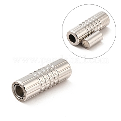 304 Stainless Steel Magnetic Clasps with Glue-in Ends, Column, Stainless Steel Color, 17x6mm, Hole: 3mm