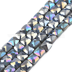 Chapelets de perles en verre opaque de couleur unie, de couleur plaquée ab , facette, carrée, grises , 6.5x6.5x4.5mm, Trou: 1.2mm, Environ 97~99 pcs/chapelet, 25 pouce (63.5 cm)