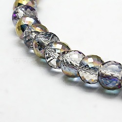 Half Plated Crystal Glass Rondelle Beads Strands, Faceted, Copper Plated, 8x6mm, Hole: 1mm, about 79pcs/strand, 18.1inch