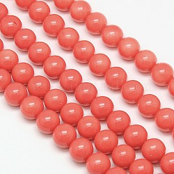 Eco-Friendly Round Baking Paint Glass Beads Strands, Cotton Cord Threaded, Tomato, 4~4.5mm, Hole: 0.7~1.1mm, about 104pcs/strand, 15 inch
