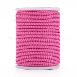 Cordón redondo de poliéster encerado, cordón encerado de taiwán, cuerda retorcida, color de rosa caliente, 1mm, alrededor de 12.02 yarda (11 m) / rollo