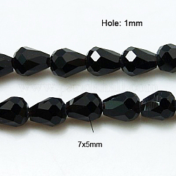 Crystal Glass Beads Strands, Faceted, teardrop, Black, 7x5mm, about 65~67pcs/strand, 18~18.5 inch(45.5~46.9cm)